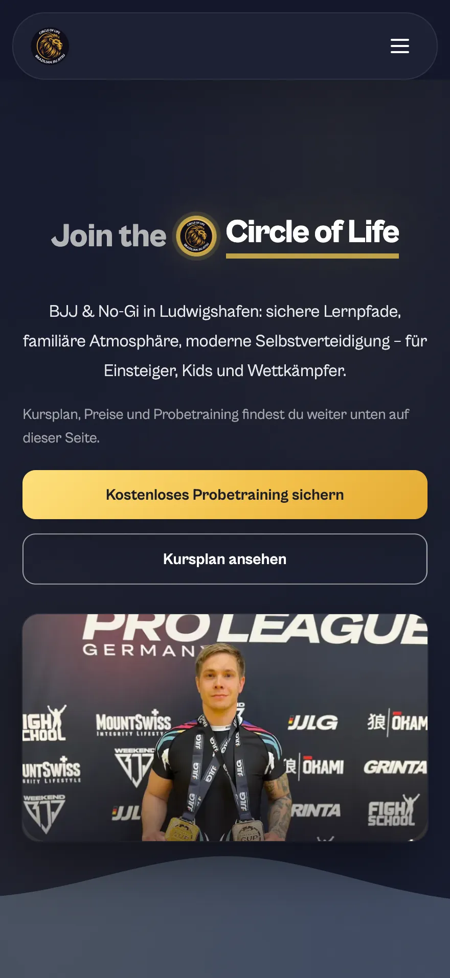 Startseite von Circle of Life BJJ auf dem Smartphone