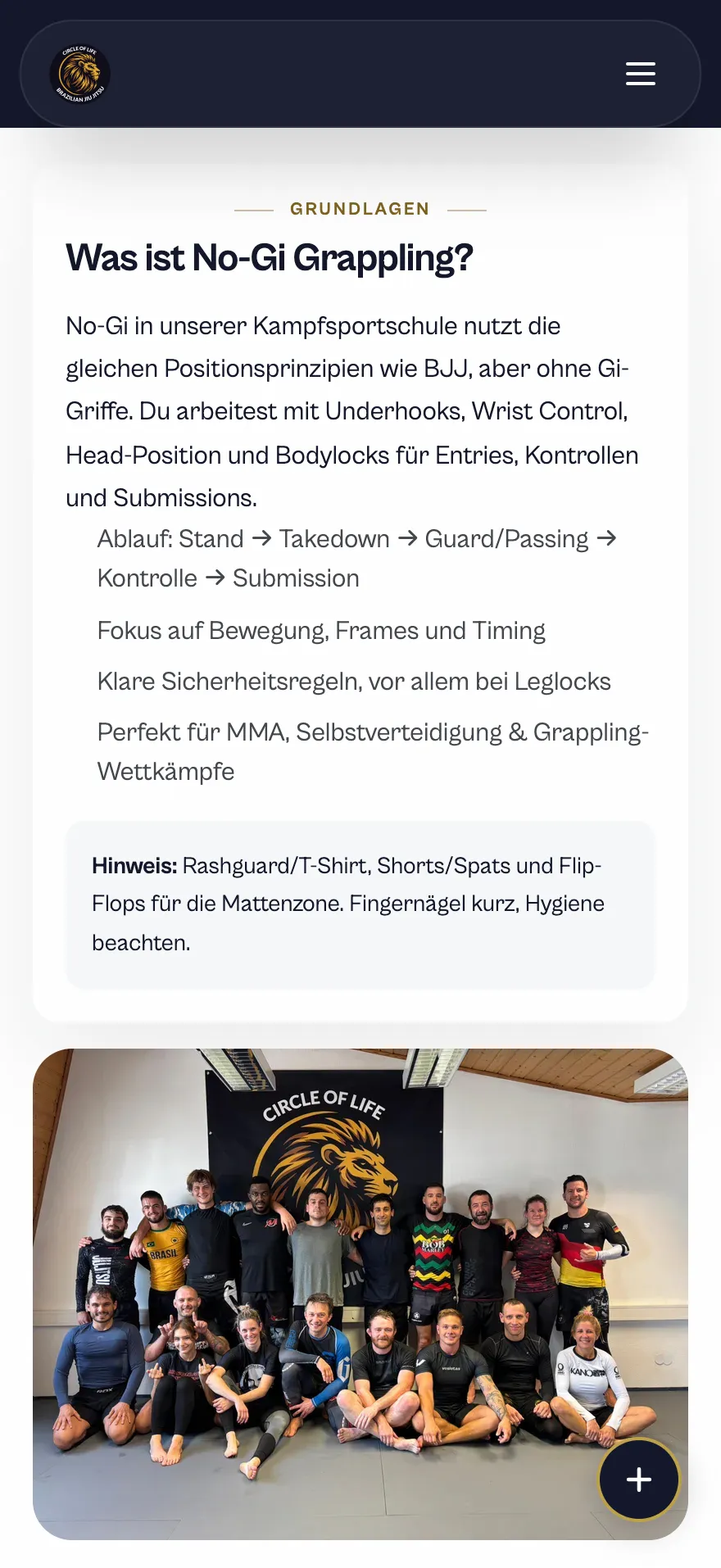 Trainingsangebot von Circle of Life BJJ auf dem Smartphone